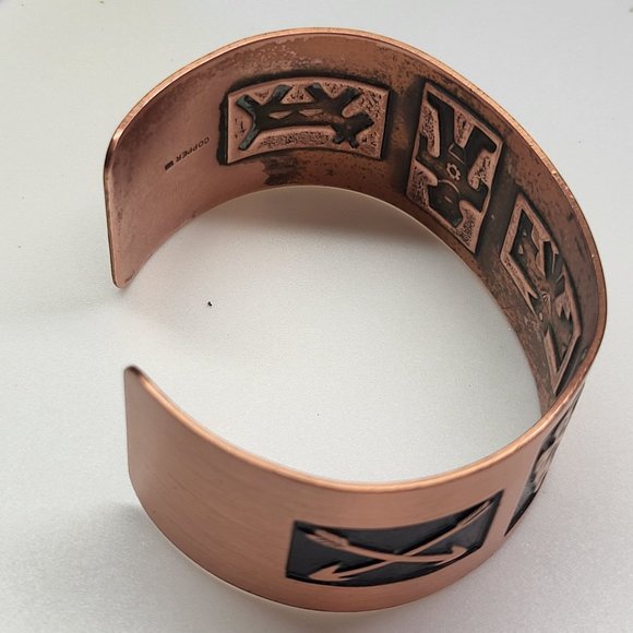 VTG Embossed Copper Bangle Bracelet Navajo Thunderbird Arrowhead Native American - Picture 13 of 14